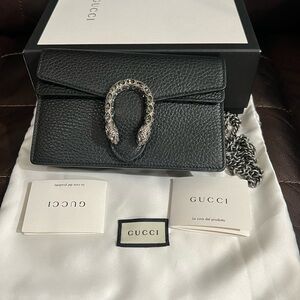 Gucci Black Leather Clutch with Silver Chain